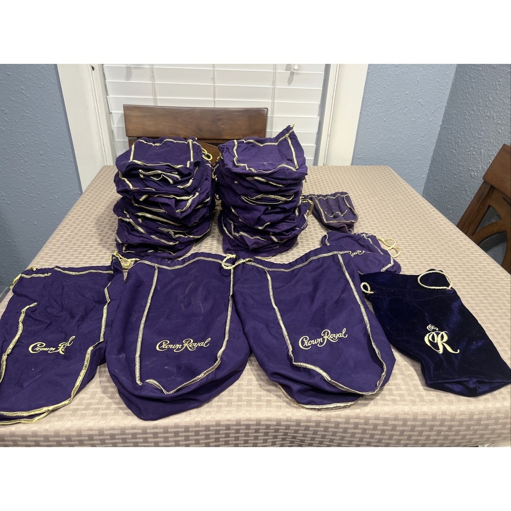 Bulk Lot of 51 Crown Royal  Purple Drawstring Bags 45-9" Medium Size 3-Lrg 2-Sm